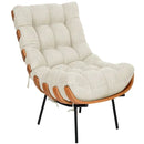 Kit Poltrona e Puff Costela Base Fixa Linho Bege – Straso Móveis