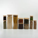 Kit de Pote Hermético de Vidro Quadrado com Tampa de Bambu