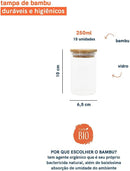 Kit 10 Potes de Vidro Redondo 250ML com Tampa de Bambu
