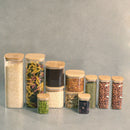 Kit de Pote Hermético de Vidro Quadrado com Tampa de Bambu