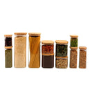 Kit de Pote Hermético de Vidro Quadrado com Tampa de Bambu