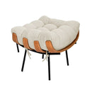 Kit Poltrona e Puff Costela Base Fixa Linho Bege – Straso Móveis