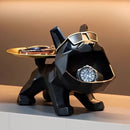 Escultura e Aparador Bulldog Geométrico - Suporte Duplo Resina - 0035 YuDome Preto 