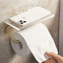 Porta Papel Higiênico de Parede com Prateleira Acrílica Lumière Conceito Dourado 